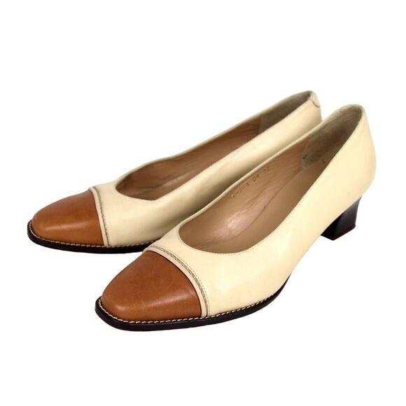 Pedro Garcia Spain BEIGE BROWN GENUINE LEATHER MID HEEL CLASSIC SHOES Sz 7/37 - Picture 2 of 10